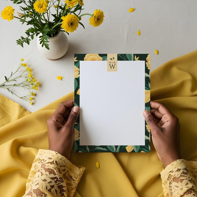 Lemon Blossom Floral Tree Elegant Yellow Wedding Custom Letterhead (Lemon Blossom Floral Tree Elegant Yellow Wedding Letterhead)