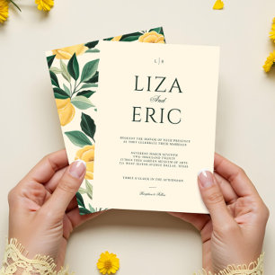 Lemon Blossom Floral Tree Elegant Yellow Wedding Invitation