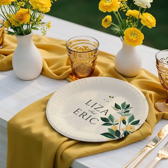 Lemon Blossom Floral Tree Elegant Yellow Wedding Paper Plate (Lemon Blossom Floral Tree Elegant Yellow Wedding Paper Plates)