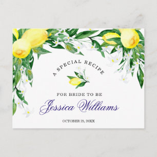 Lemon Blossom Greenery Bridal Shower Recipe Card
