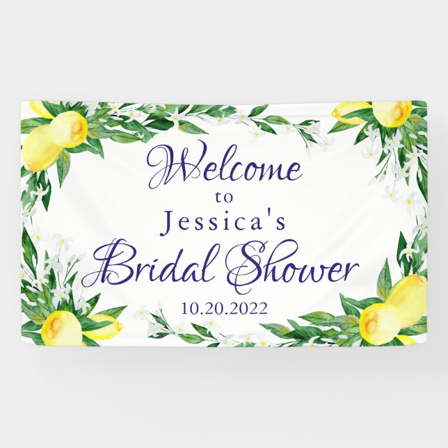 Lemon Blossom Greenery Chic Bridal Shower Banner (Horizontal)