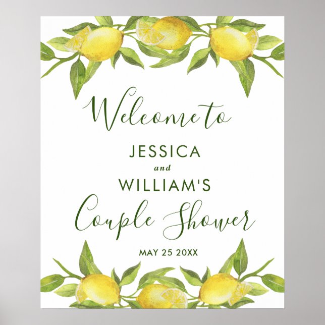 Lemon Blossom Greenery Couples Shower Welcome Sign (Front)