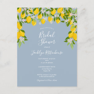 Lemon Blossom Greenery Dusty Blue Bridal Shower Announcement Postcard