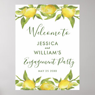 Lemon Blossom Greenery Engagement Party Sign