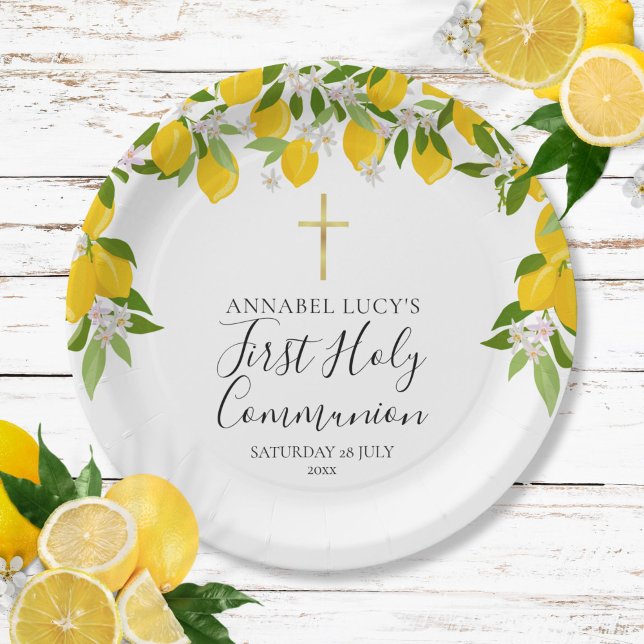 Lemon Blossom Greenery First Holy Communion Paper Plate (Lemon Blossom Greenery First Holy Communion Paper Plates)
