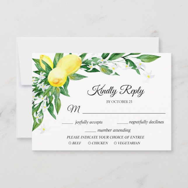 Lemon Blossom Greenery RSVP Card with Meal Choice (Front)