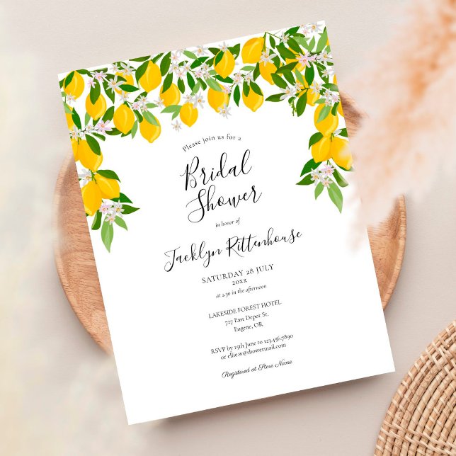 Lemon Blossom Greenery Watercolour Bridal Shower Announcement Postcard (Creator Uploaded)