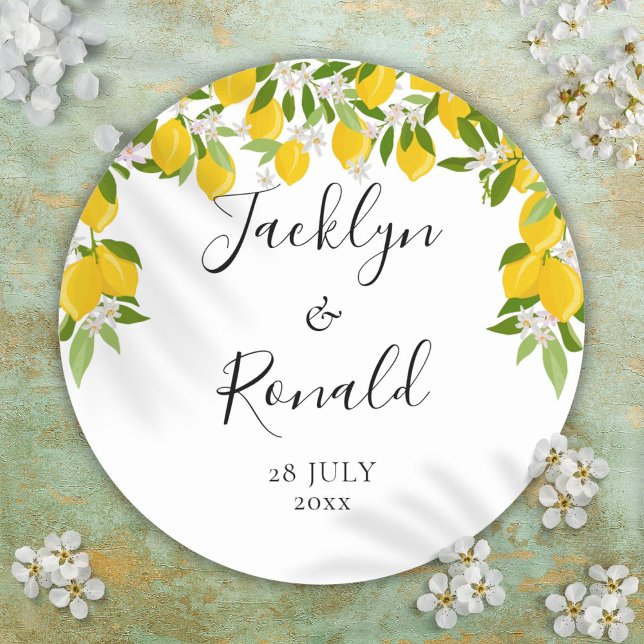 Lemon Blossom Greenery Wedding Classic Round Sticker (Lemon Blossom Greenery Wedding Classic Round Sticker)
