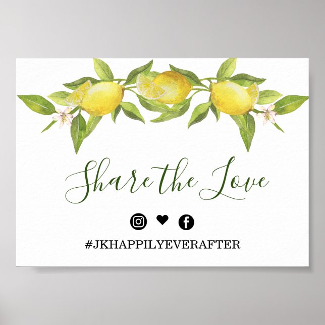 Lemon Blossom Greenery Wedding Hashtag Sign (Front)