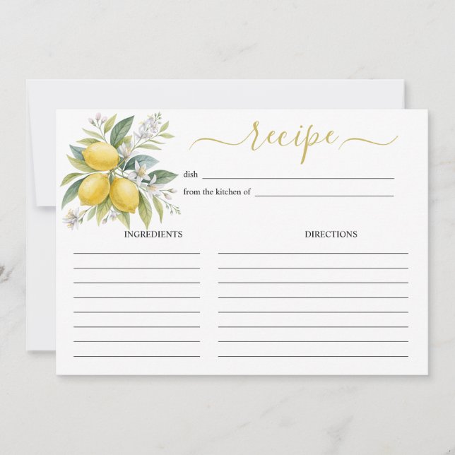 Lemon Blossom Watercolor Recipe Card (Front)