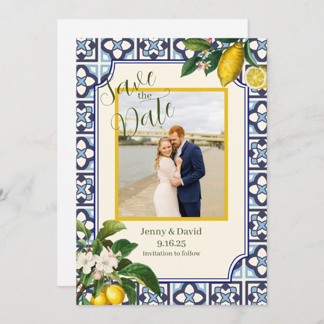 lemon blossoms in Italy engagement Save the date Invitation (Front/Back)