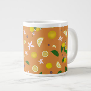 Lemon & Blossoms on Orange Large Coffee Mug