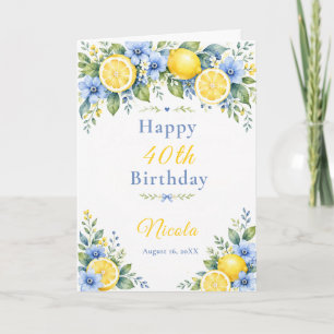 Lemon Blue 40th Birthday Card
