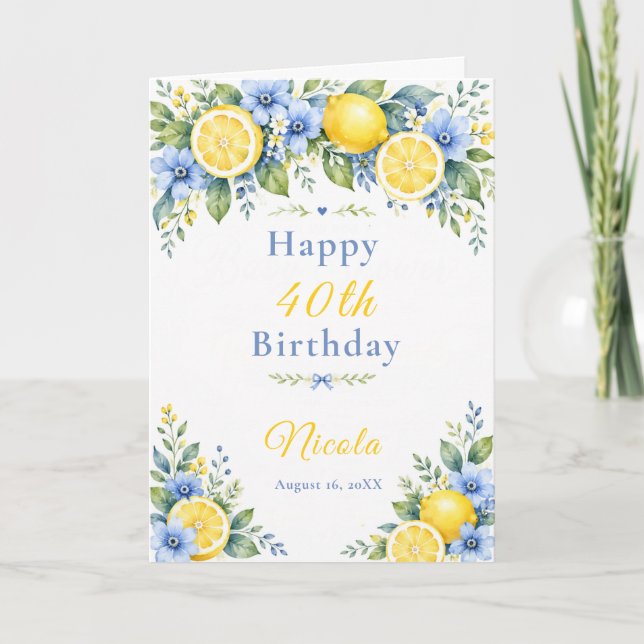 Lemon Blue 40th Birthday Card (Front)