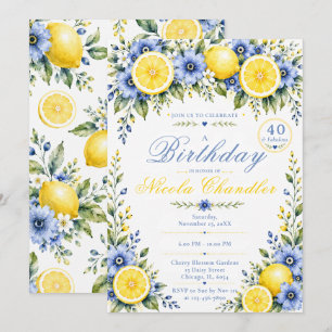 Lemon Blue 40th Birthday Invitation