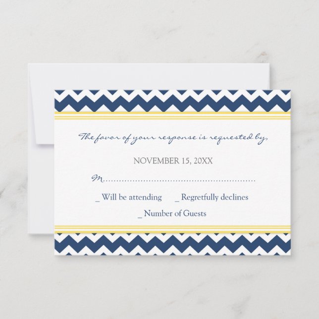 Lemon Blue Chevron RSVP Wedding Card (Front)