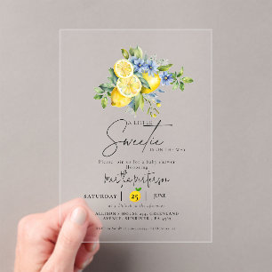 Lemon Blue Citrus Fruit Summer Baby Shower Acrylic Invitations