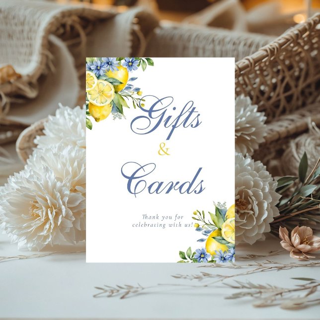 Lemon Blue Floral Citrus Bridal  Gift & Card Sign (Creator Uploaded)