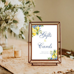 Lemon Blue Floral Citrus Bridal  Gift & Card Sign