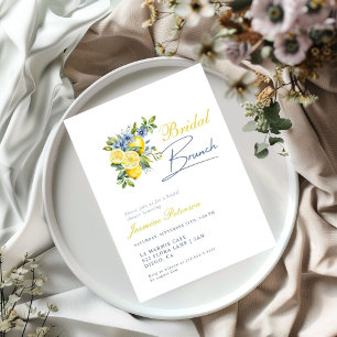 Lemon Blue Floral Citrus Bridal Shower Invitation