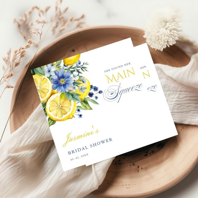 Lemon Blue Floral Citrus Bridal Shower Napkin (Creator Uploaded)