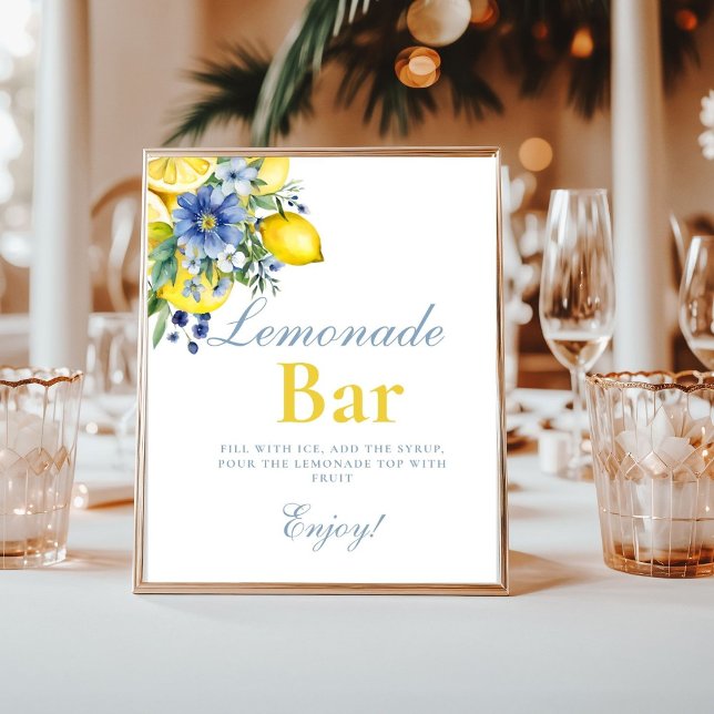 Lemon Blue Floral Citrus Lemonad Bar  Sign (Creator Uploaded)
