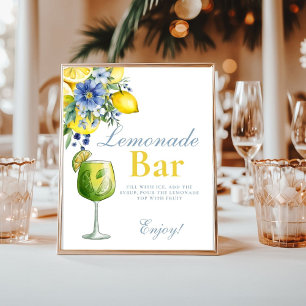 Lemon Blue Floral Citrus Lemonad Bar  Sign