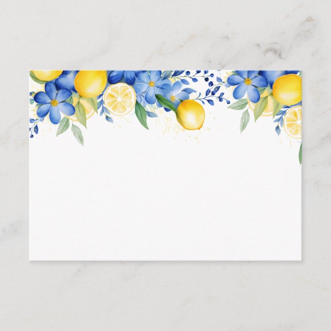 Lemon Blue Floral Italian Bridal Shower Enclosure Card (Front)