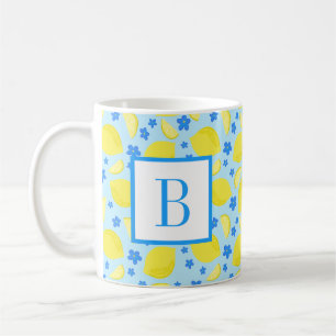Lemon Blue Flower Monogram Initial Personalised Coffee Mug