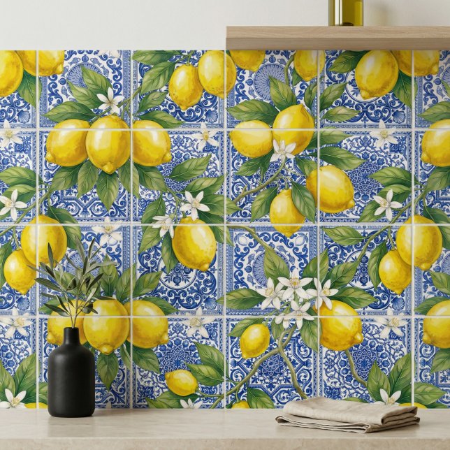 Lemon Blue French Country Watercolor Tile (Creator Uploaded)