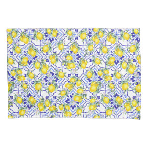 Lemon Blue French Country Watercolor Tile Pillowcase