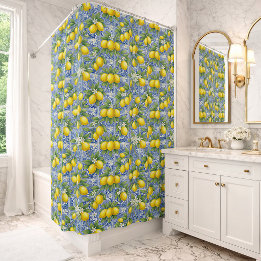 Lemon Blue French Country Watercolor Tile Shower Curtain