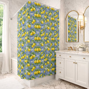 Lemon Blue French Country Watercolor Tile  Shower Curtain