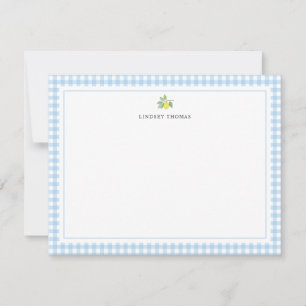 Lemon Blue Gingham Border Personalised Card
