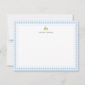 Lemon Blue Gingham Border Personalised Card
