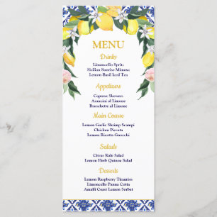 Lemon Blue Italian Tiles Bridal Shower Wedding  Menu