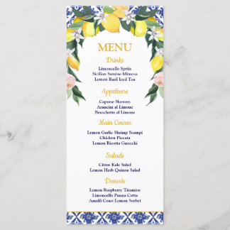 Lemon Blue Italian Tiles Bridal Shower Wedding Menu