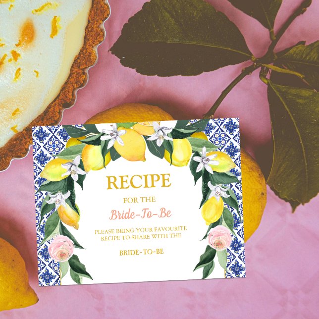 Lemon Blue Italian Tiles Bride-To-Be Recipe  Enclosure Card (Creator Uploaded)
