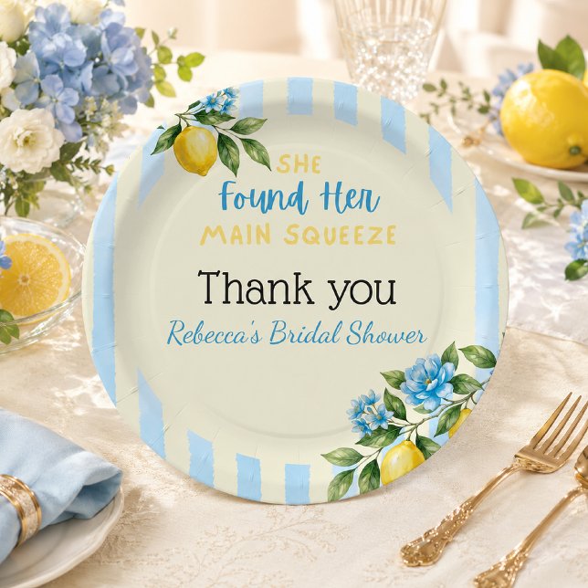 Lemon Blue Main Squeeze Bridal Shower Paper Plate (Creator Uploaded)