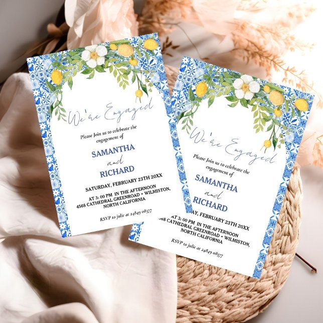  Lemon Blue Mediterranean Italian Engagement Party Invitation (Creator Uploaded)