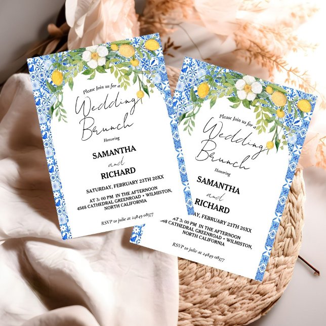  Lemon Blue Mediterranean Italian Wedding Brunch Invitation (Creator Uploaded)