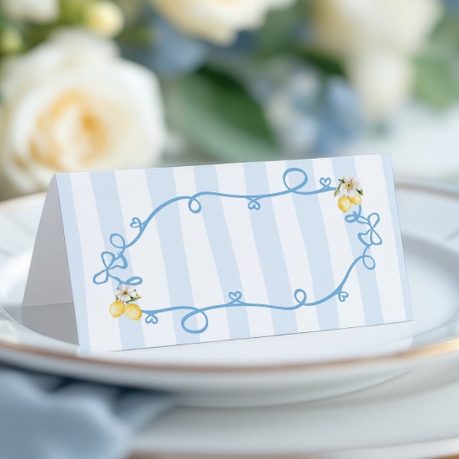 Lemon Blue Stripes Mediterranean Place Card (Creator Uploaded)