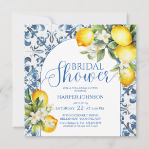Lemon Blue Tile Italian Amalfi Theme Bridal Shower Invitation