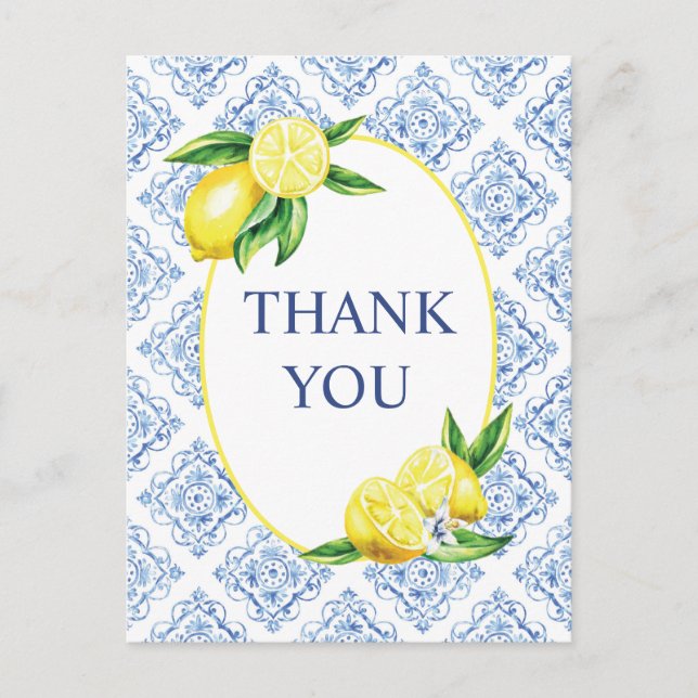 Lemon Blue Tile Italian Thank You Postcard (Front)