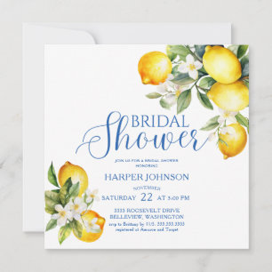 Lemon Blue Tile Italian Theme Bridal Shower Invitation