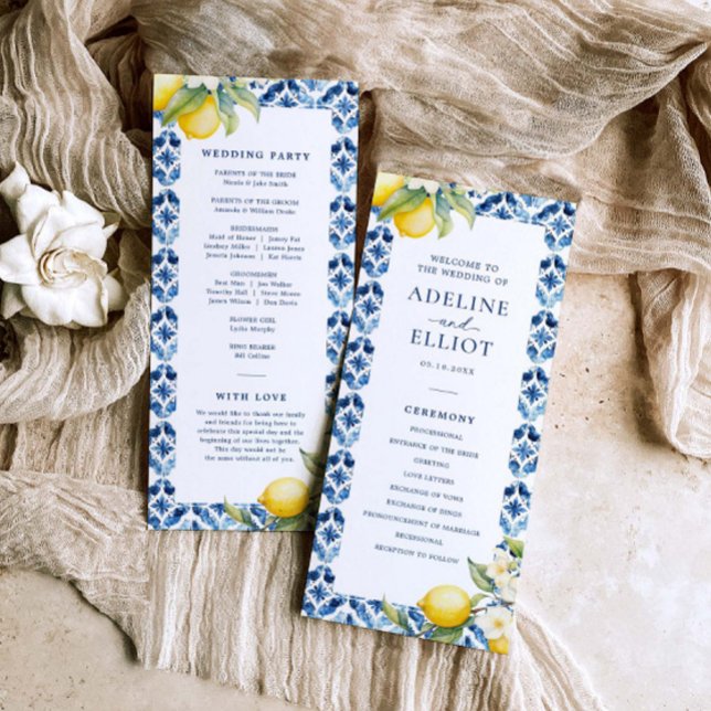 Lemon Blue Tile Mediterranean Wedding Programme (Creator Uploaded)