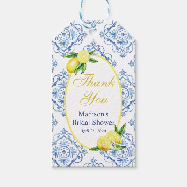 Lemon Blue Tile Party Favour Tag (Front)