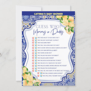 Lemon Blue Tiles Baby Shower - Editable Name, 5x7 Invitation