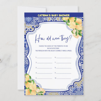 Lemon Blue Tiles Baby Shower - Editable Name, 5x7 Invitation