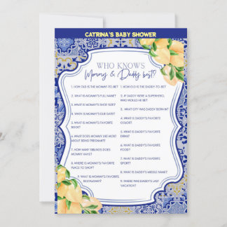 Lemon Blue Tiles Baby Shower - Editable Name, 5x7 Invitation